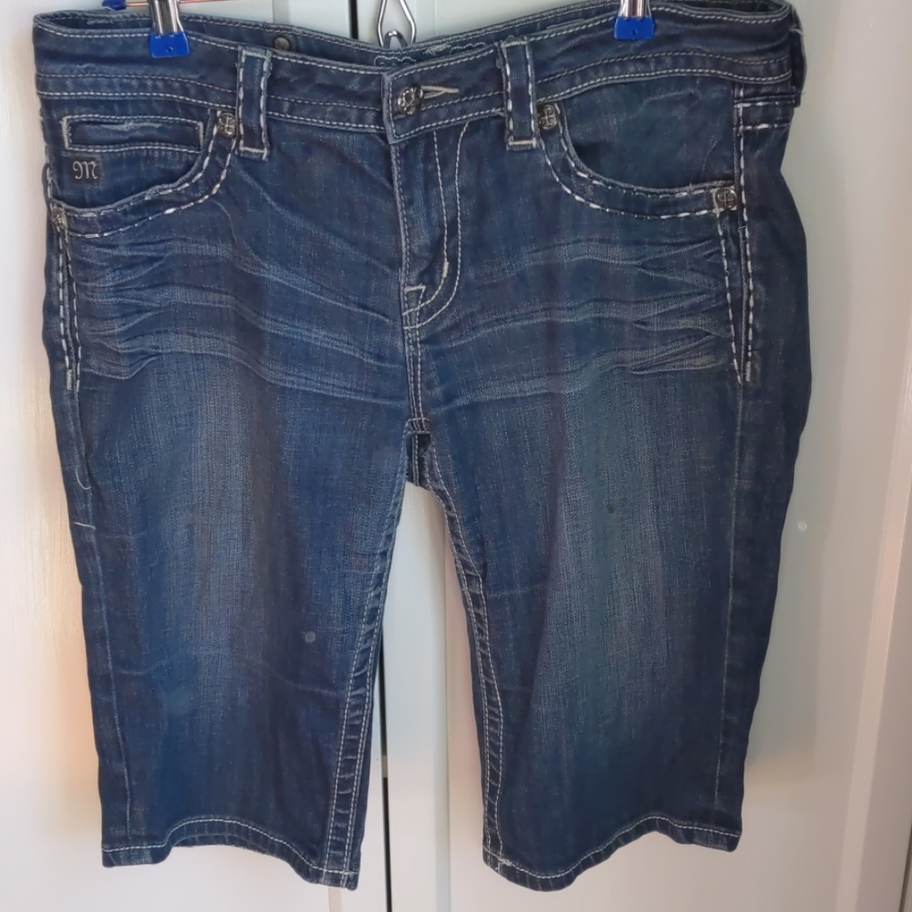 Miss Me Bermuda Shorts Cross Rhinestones